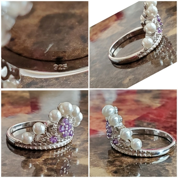 Genuine Amethyst and Fresh Water Pearl Tiara Ring - Picture 6 of 8